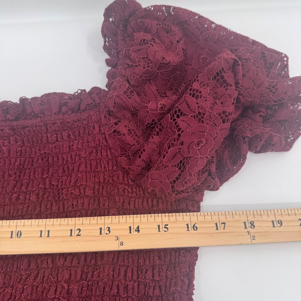 LC Lauren Conrad Dress Women Large Red Lace Midi Peasant Cottagecore Prairie - Picture 13 of 16